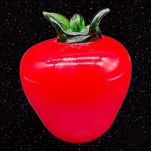 Art Glass Apple Red Green Paperweight Glass Figure Figurine Tomato 4”T 3”W - Picture 1 of 10